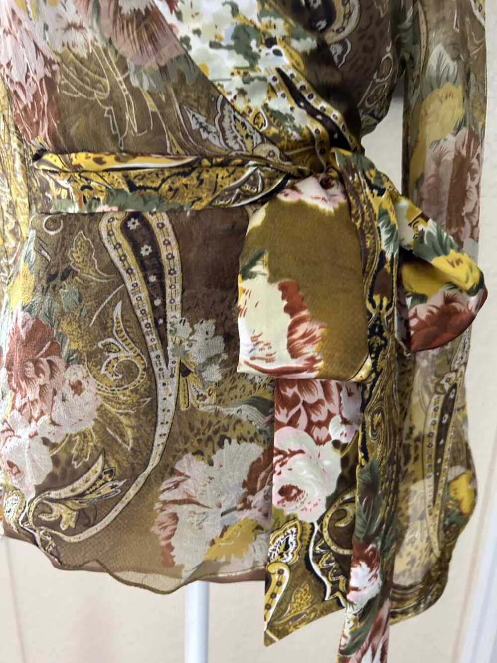 Vintage Ice Silk Floral Wrap Blouse - Picture 3 of 8